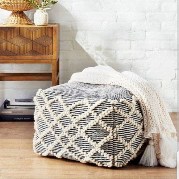 Opalhouse Accents Opalhouse Lory Stripe Textured Embroidered Pouf Ottoman Nwt Boho